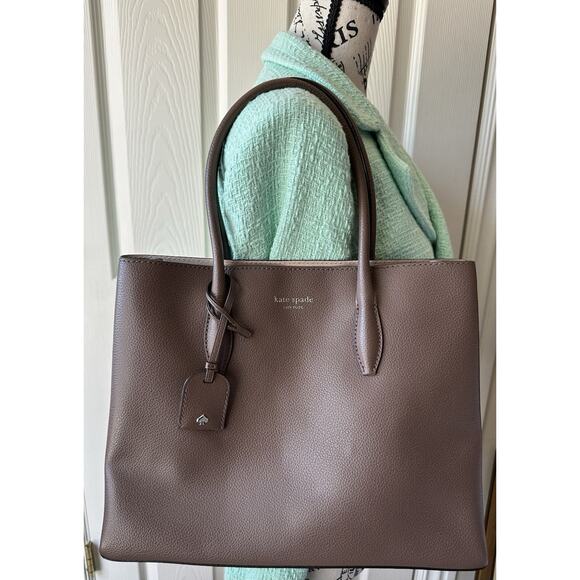 Kate Spade Eva Medium Satchel Tote Shoulder Purse Crossbody Taupe Beige - Picture 9 of 10